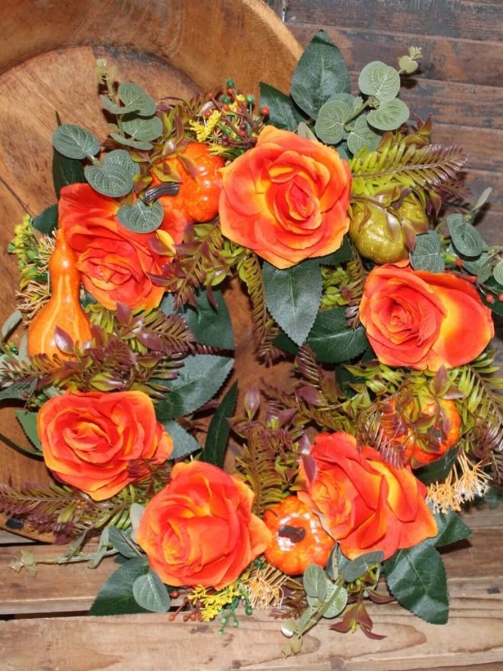 NEW 16" Pumpkin Gourd & Floral French Country Farmhouse Fall Wreath